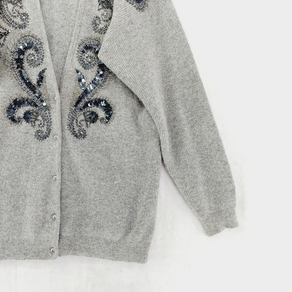 Marisa Christina Gray Wool Knit Sequin Long Sleeve Button Front Cardigan P3803 - Picture 3 of 10